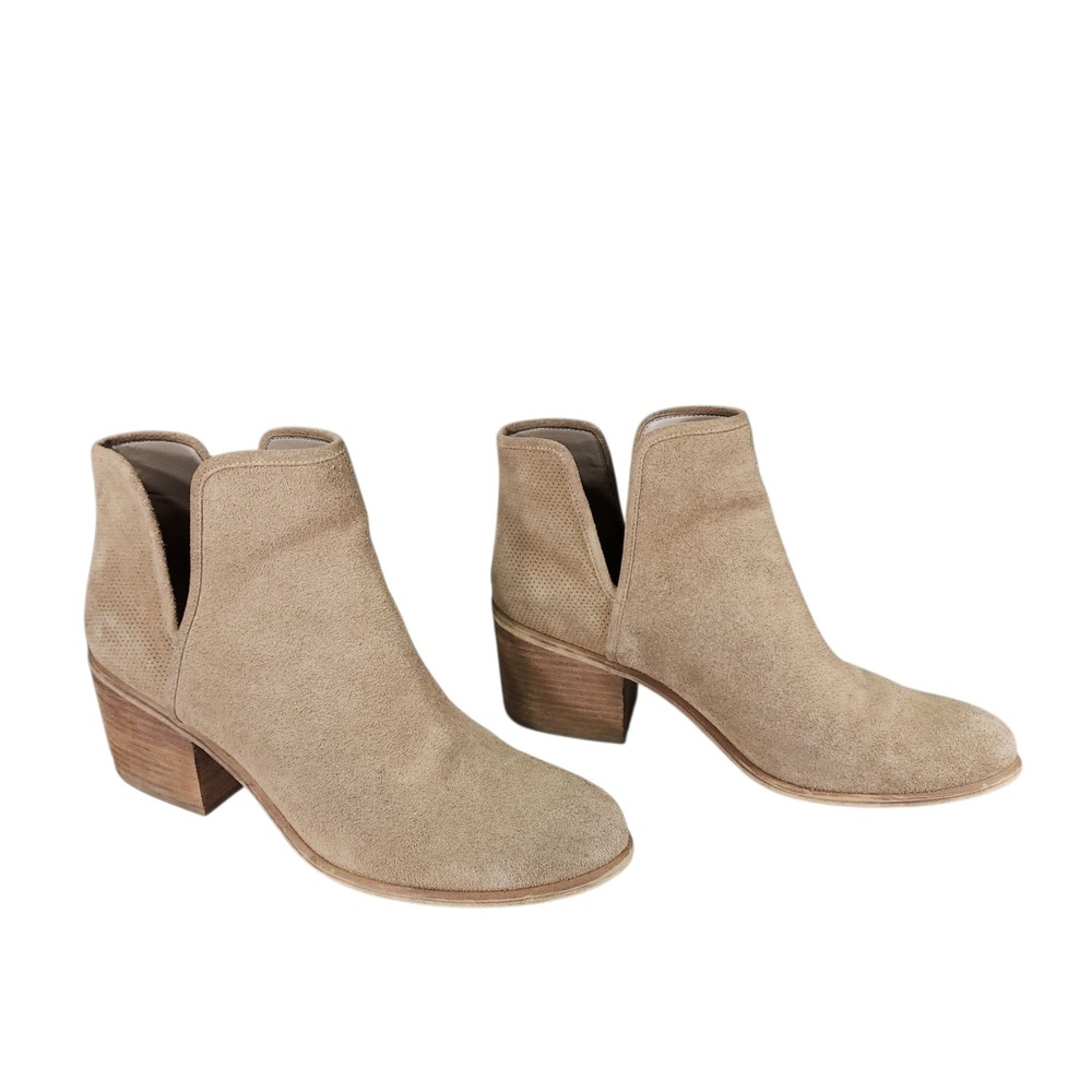 Hinge Ankle Boot Booties sz 11M Women Beige Side Cuts Suede Leather 2.5" Western